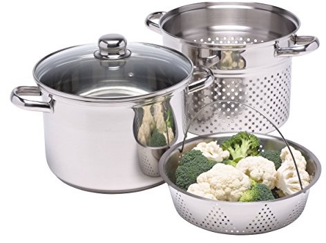 Kitchen Craft Italian Collection makaron/makaron garnków ze stali nierdzewnej z wkład do gotowania na parze, 20 cm KCPASTAPOT