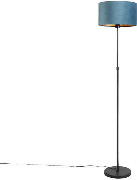 QAZQA Lampa podłogowa regulowana czarna klosz welurowy niebieski 35cm - Parte