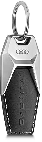 Audi Audi 3182100301 breloczek do kluczy Q4 e-tron metal skóra zawieszka Keyring grawerunek, czarny/srebrny 3182100301