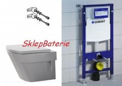 Geberit Duravit DuraStyle Zestaw Stelaż podtynkowy UP300 z przyciskiem miską WC wiszącą i deską wolnoopadającą (111.320.00.5 +111.815.00.1 +115.777.21.1 +156.050.00.1 +0063790000) Wa