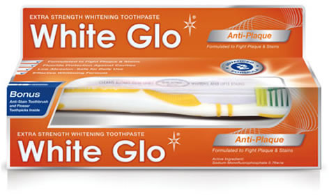 White Glo Anti-Plaque pasta + szczoteczka