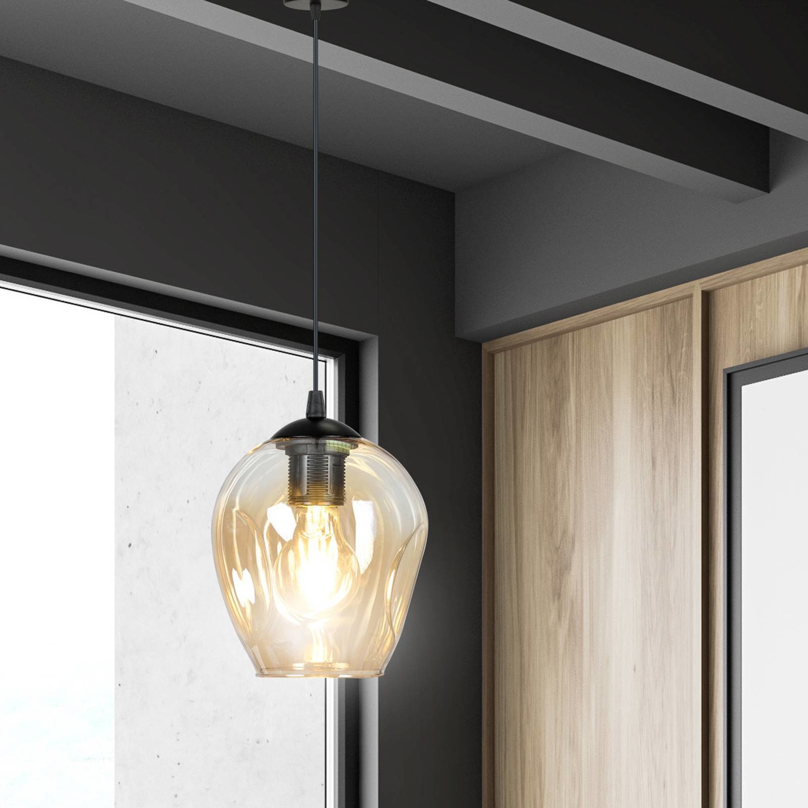 EULUNA Lampa wisząca Starla 1-punktowa, klosz bursztynowy