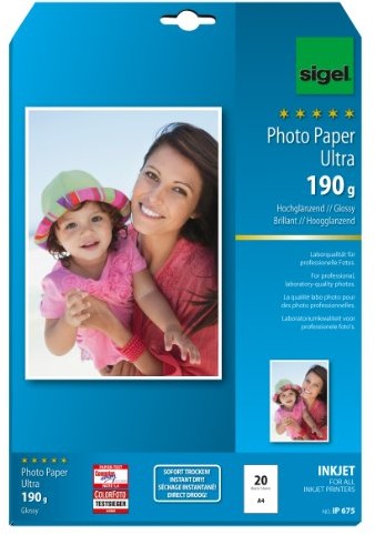 Sigel SIGEL IP675 papier fotograficzny atramentowy, błyszczący, 190 g/m, A4, 20 arkuszy IP675