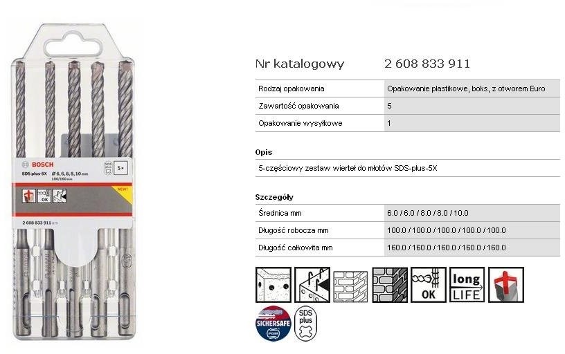 Bosch Wiertło SDS plus-5x, 10 mm, 5 szt