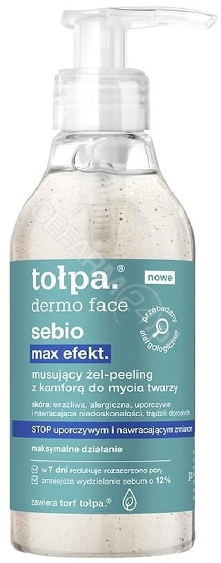 Tołpa TORF CORPORATION dermo face sebio max efekt musujący żel-peeling z kamforą do mycia twarzy 195 ml
