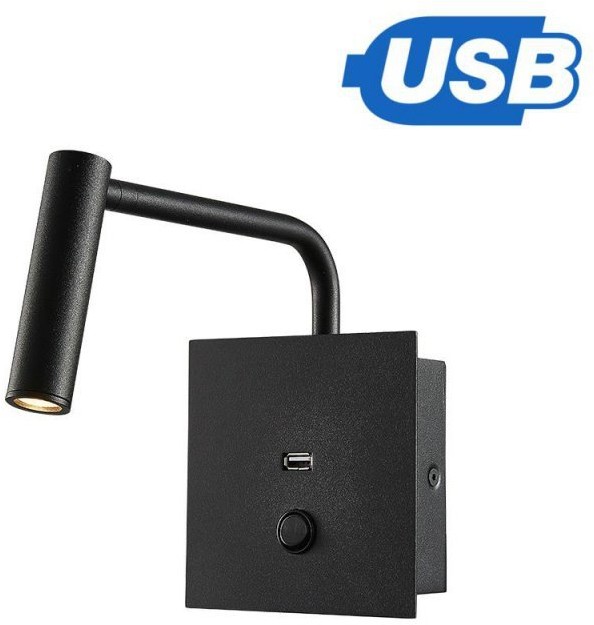 v-tac Oprawa LED V-TAC 3W Kinkiet Hotel Łóżko USB/włącznik Czarny VT-2943 3000K 180lm