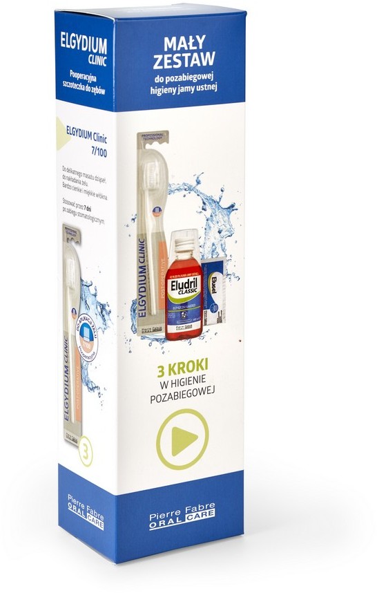 Eludril ELUDRIL Zestaw do higienizacji pozabiegowej MAŁY (Eludril 200ml + Elugel 1,2ml + Szczoteczka 7/100)