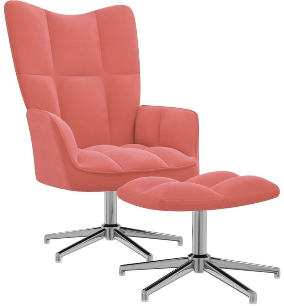 shumee Fotel z podnóżkiem różowy obity aksamitem