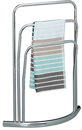 Relaxdays Curvy stojak z 3 uchwytami na ręczniki, metal (imitacja stali nierdzewnej), wymiary 85 x 66 x 20 cm, kolor srebrny 10020462