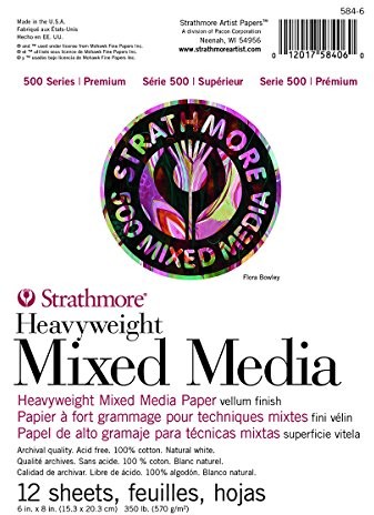 Strathmore 500 Series Heavyweight Mixed Media Pad, 350lb/570gsm Weight Paper, 100 procent bawełna, 6 x 8 inches, 12 Sheets (584  6) 584-6-1