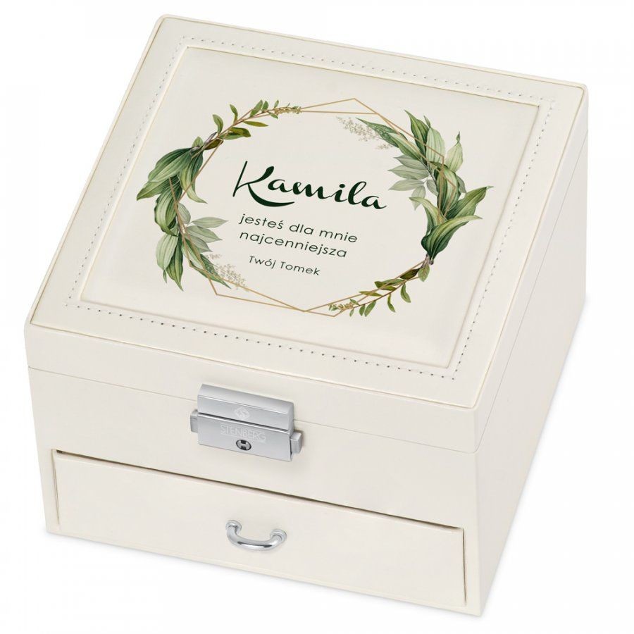 Murrano Szkatułka na Biżuterię Kremowa z Nadrukiem Boho SZKT-BB-002