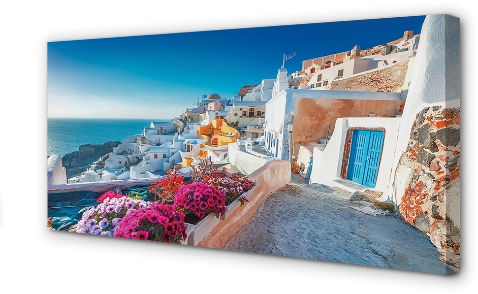 PL Tulup Obrazy na płótnie Grecja Budynki morze kwiaty 100x50cm
