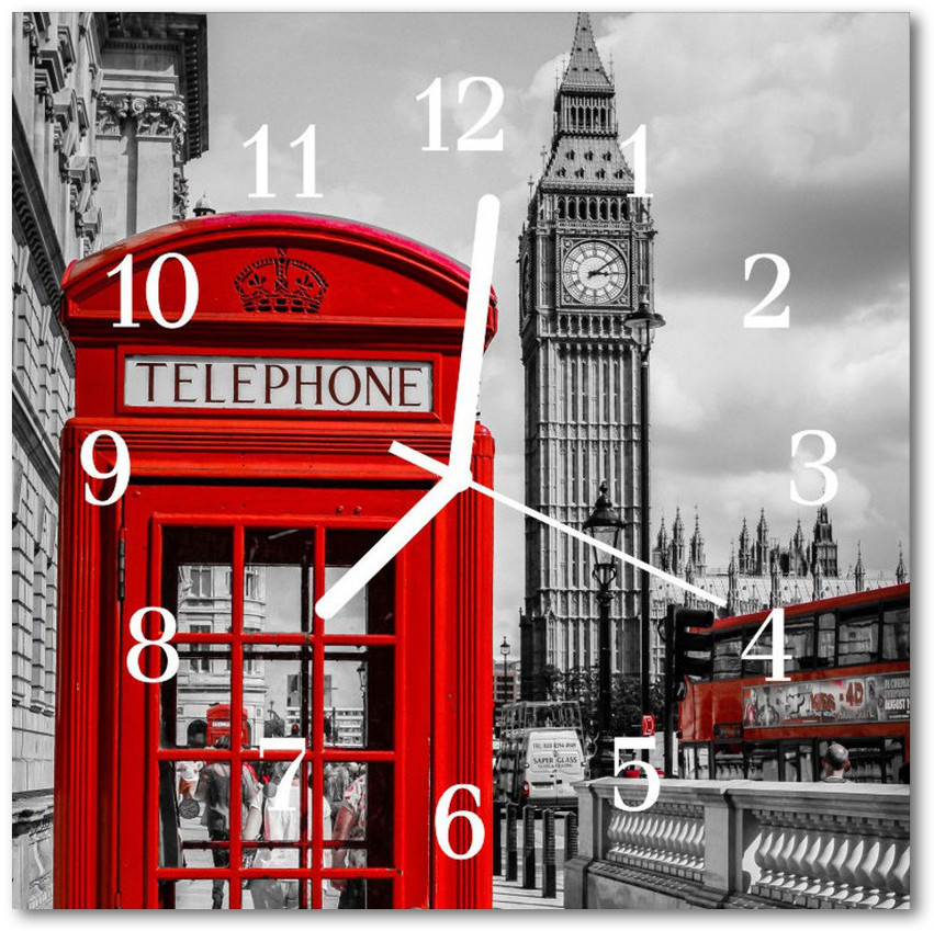 tulup pl Zegar ścienny kwadrat Budka telefoniczna 30x30cm