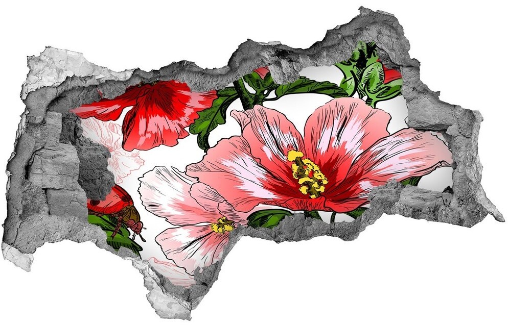 Wallmuralia.pl Naklejka 3D dziura na ścianę beton Hibiskus