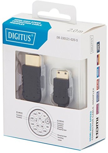 DIGITUS Digitus HDMI High Speed kabel przyłączeniowy z sieci Ethernet, typ C A, bardzo elastyczne, 2.0 m, 4 K UltraHD @ 30hz, 3d DB-330121-020-S