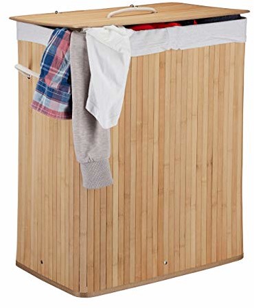 Relaxdays bambusowy kosz na bieliznę z pokrywką, 100 l, pojemnik na bieliznę, 2 szuflady, składany, prostokątny, łazienkowy, kolor, STANDARD 10024382_126
