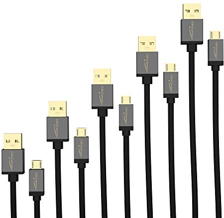 KabelDirekt przewód micro USB 5x 1,5m (USB 2.0, przewód do synchronizacji danych i ładowania, nylonowy) PRO Series 858