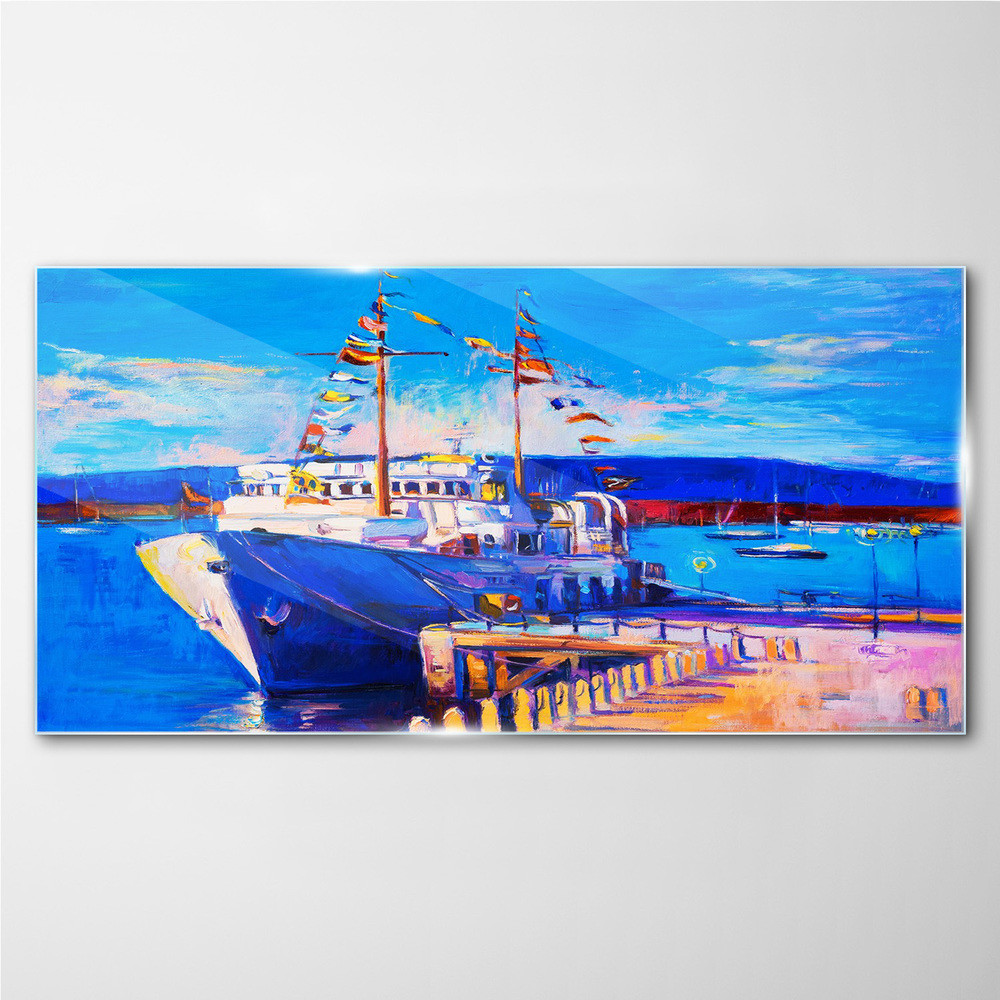 PL Coloray Obraz na Szkle port morze statki niebo 100x50cm