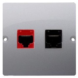 Kontakt Simon Kontakt_Simon Gniazdo komputerowe RJ45 kat.5e + telefoniczne RJ12 (moduł). Montaż gniazda na wkręty do puszki stal inox BM5T.02/21