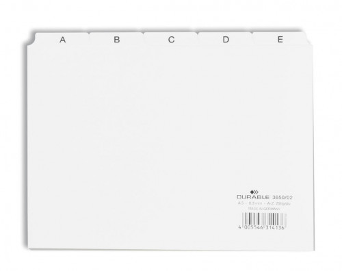 DURABLE Przekładki do kartoteki A-Z A5 białe 3650-02
