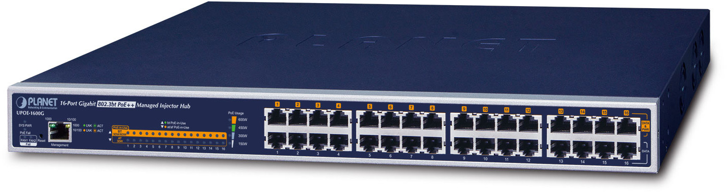 PLANET POE INJECTOR HUB UPOE-1600G 16-PORT 60W