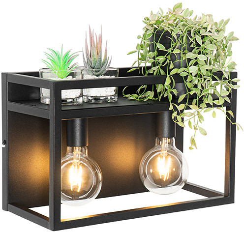 QAZQA Przemysłowy kinkiet czarny ze stojakiem 2-światła - Cage Rack