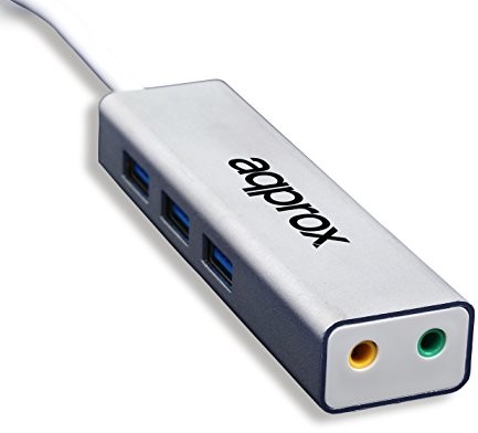 Approx APPUSB51HUB hub (3 x USB 3.0, adapter audio USB 5.1, wtyczka jack 3,5 mm i wejście mikrofonowe), kolor srebrny APPUSB51HUB