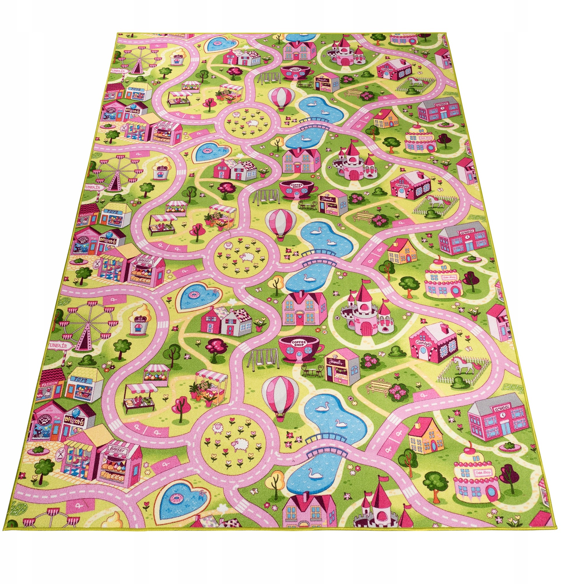 Dywan Dla Dzieci 160x200 Różowe Miasteczko Farma