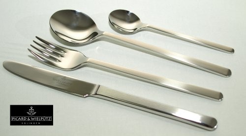 Picard & Wielpütz 446201 Portofino komplet sztućców 72-częściowy Lite drewno w walizce sztućce zestawy mieszane, ze stali nierdzewnej, srebrny 4005481703101
