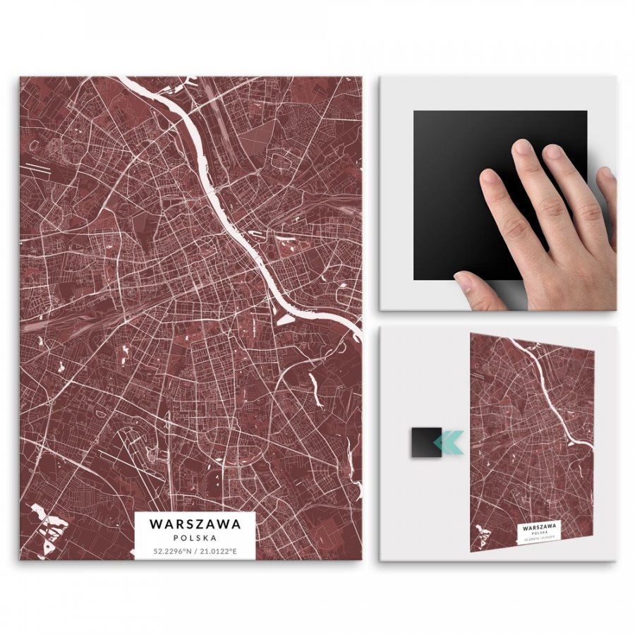 Pix4home Plakat metalowy Mapa Burgund Warszawa M POS-M-02319