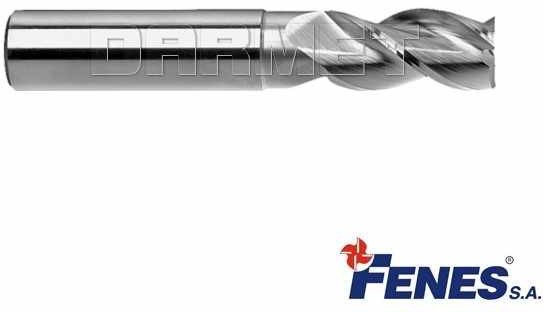 FENES Frez 3-ostrzowy trzpieniowy, krótki do metali lekkich z chwytem walcowym DIN844-A K-M-W, HSS - 12MM - 0641-512-105-120