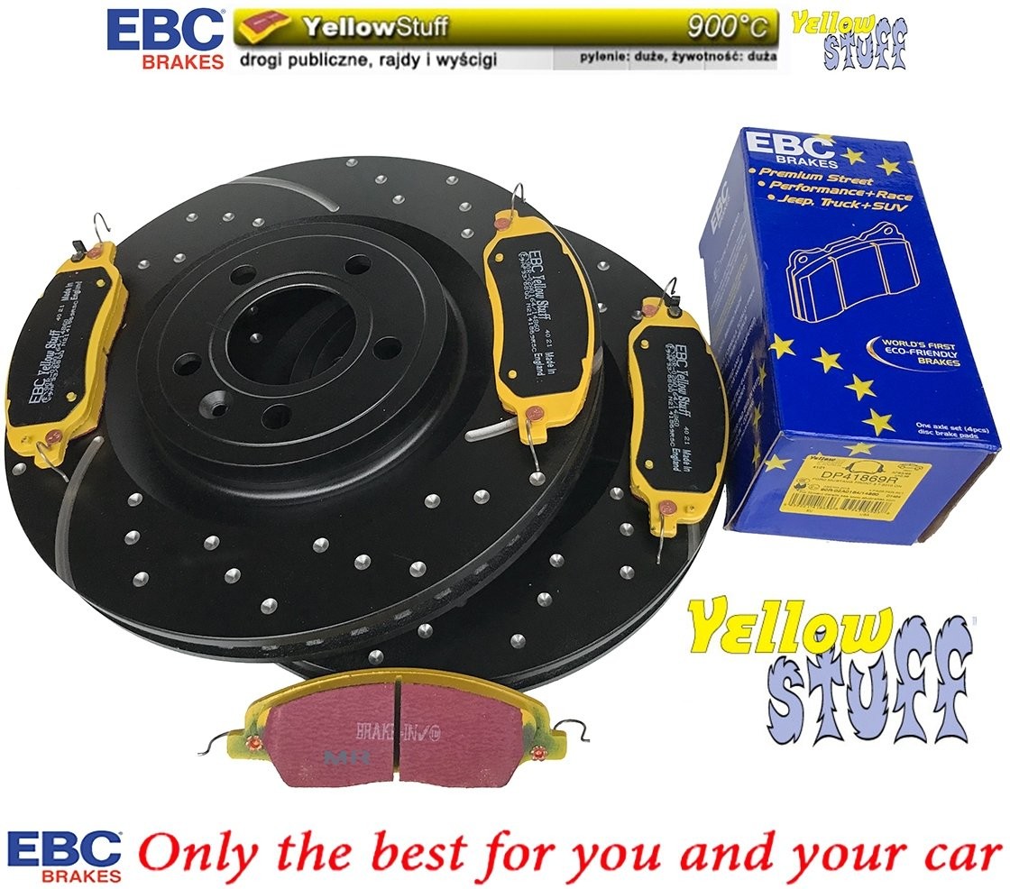 EBC Brakes Przednie klocki YellowStuff + NAWIERCANE NACINANE tarcze hamulcowe 336mm EBC seria GD Ford Mustang 2011-2014 GD7546+DP41869R