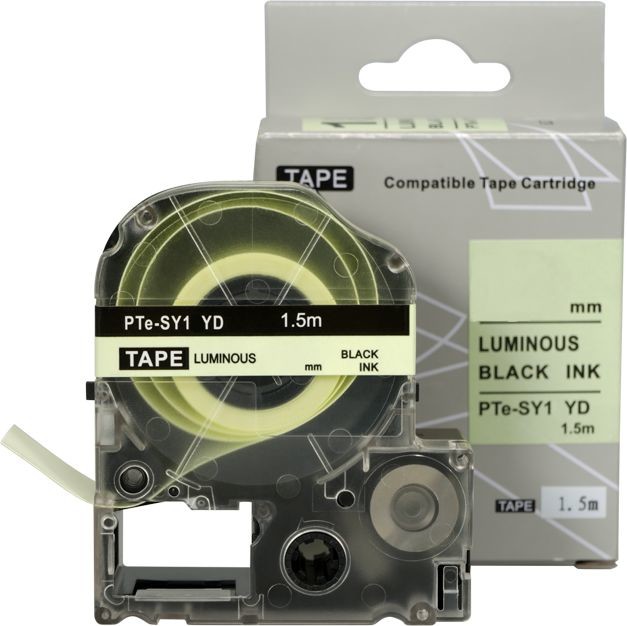 Epson SY12YD, 12mm x 1,5m, czarny druk / luminescencyjny biały podkład, taśma zamiennik