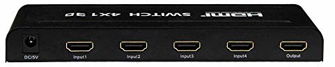 PremiumCord HDMI przełącznik 4:1 z pilotem zdalnego sterowania i zasilaczem sieciowym, metalowa obudowa, przełącznik ze statusem LED, rozdzielczość wideo Full HD 1080p 60Hz, 3D, HDCP, kolor czarny khswit41b