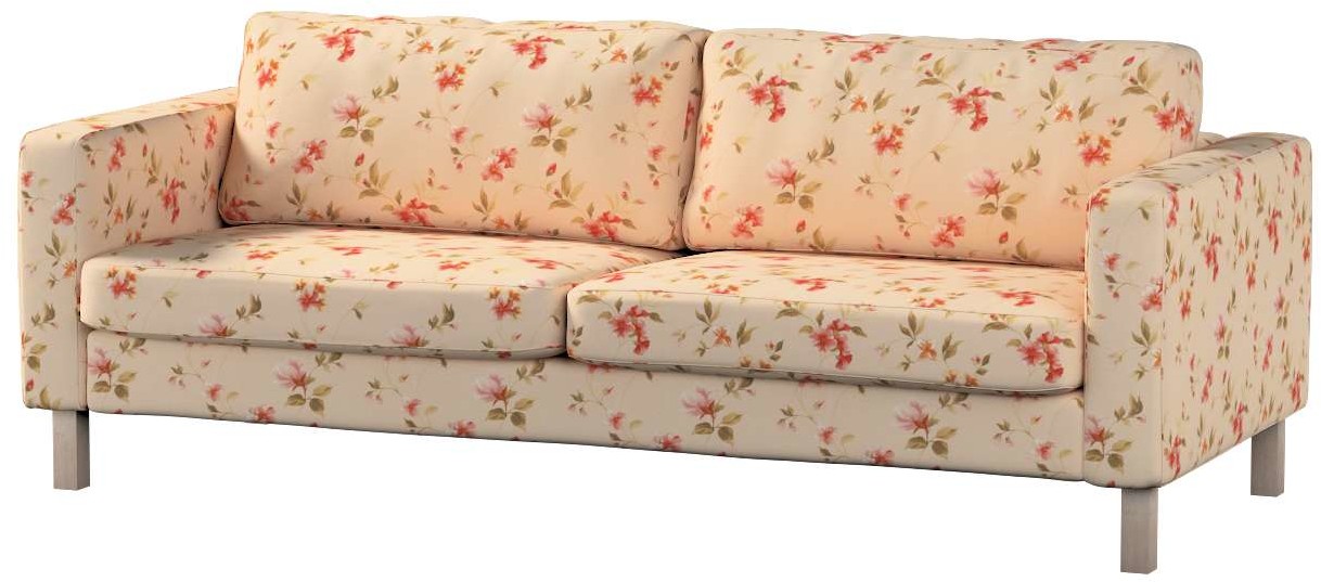 Dekoria pl pl Pokrowiec na sofę Karlstad 3-osobową nierozkładaną krótki kwiatki na kremowym tle 204 x 89 x 64 cm Londres 615-143-88