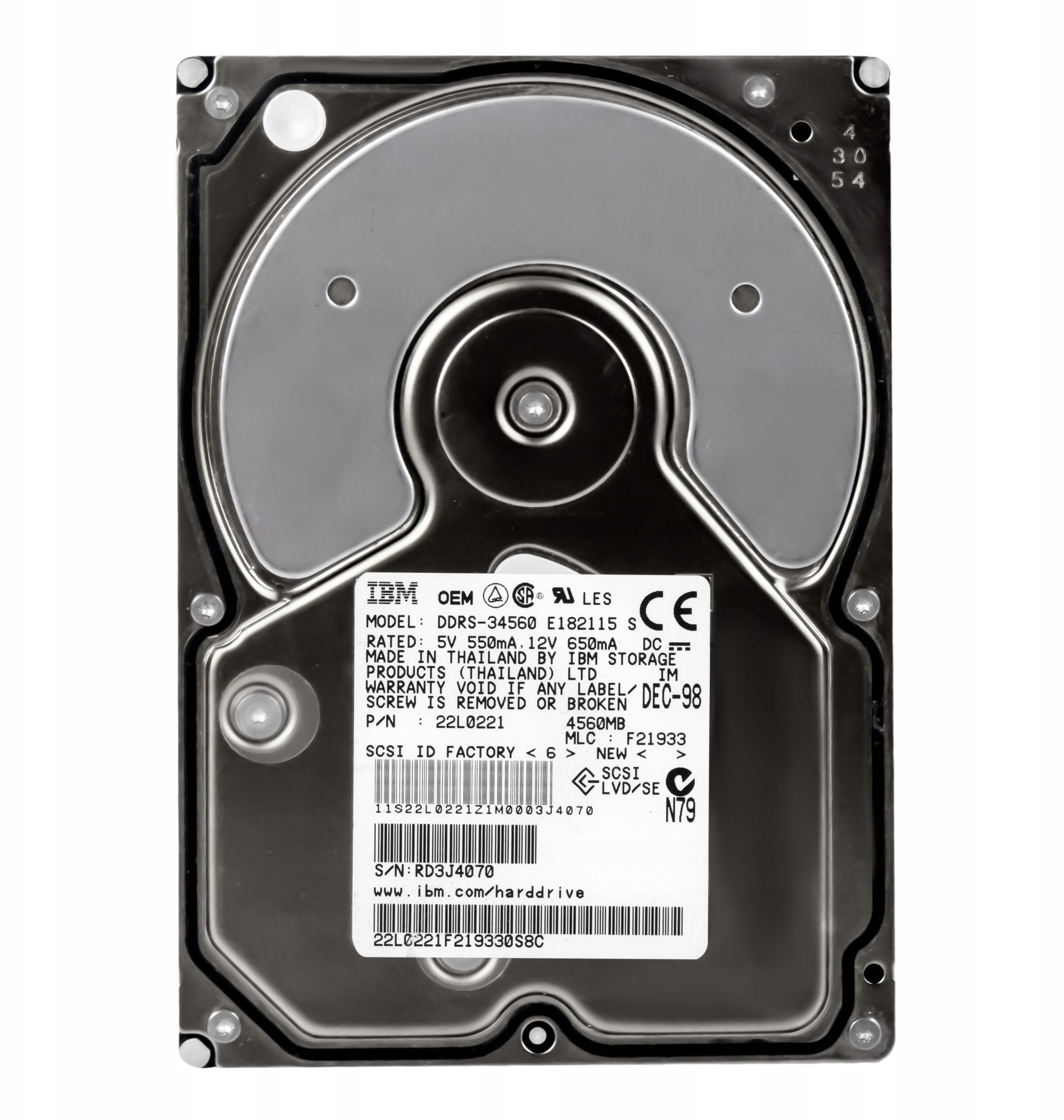 IBM 22L0221 4.5GB 7.2k Scsi ULTRA2 3.5' DDRS-34560
