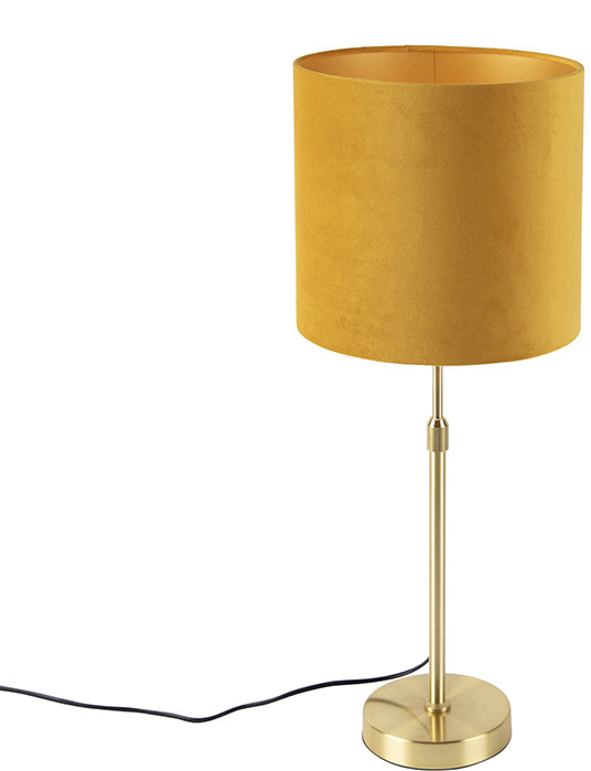 QAZQA Lampa stołowa regulowana złota/mosiądz klosz welurowy ochra 25cm - Parte