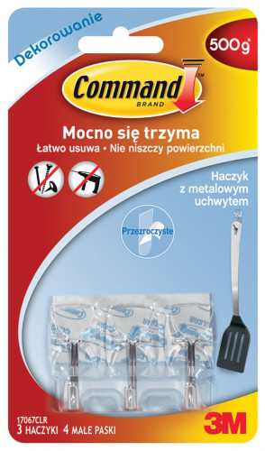 COMMAND-3M Haczyki Command (17067CLR PL), z metalowym uchwytem, 3 haczyki i 4 małe paski, transparentne 3M-UU007826975