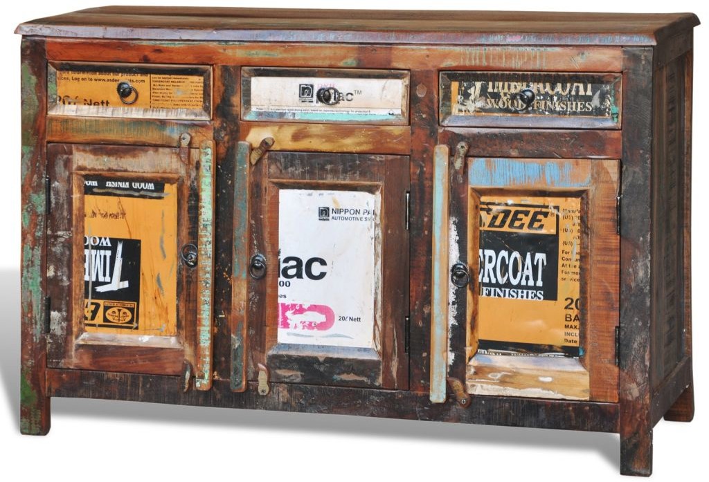 vidaXL Komoda kredens vintage drewniana z 3 szufladami i potrójnymi drzwiami