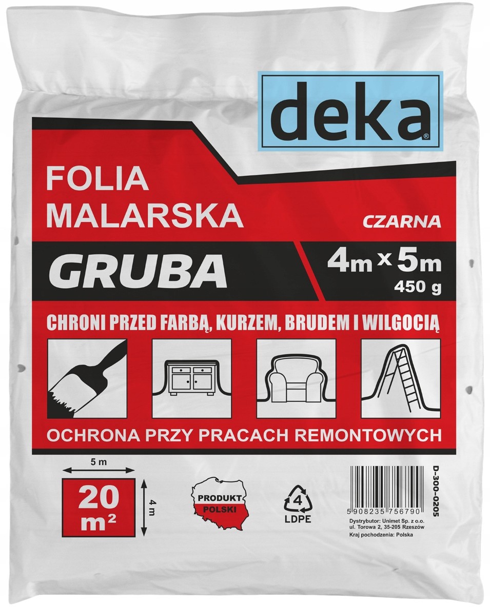 Deka Folia Malarska Gruba Czarna 4x5M 450G