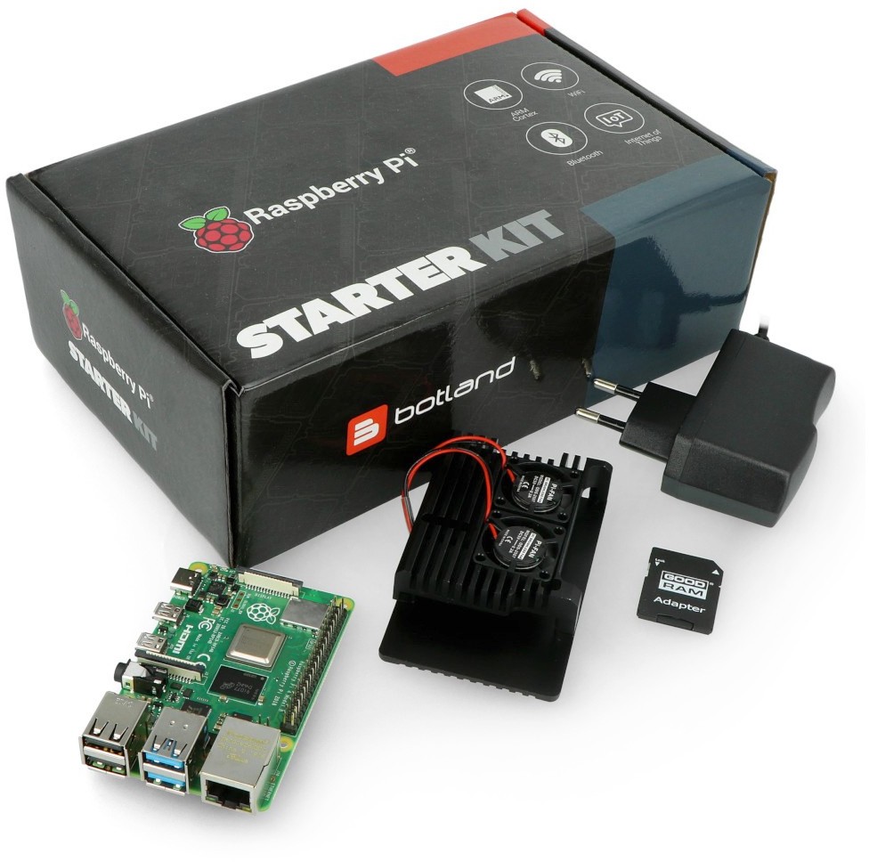 Raspberry PI RPi & Botland Zestaw z 4B WiFi 8GB RAM + akcesoria - obudowa z dwoma wentylatorami RPI-16850