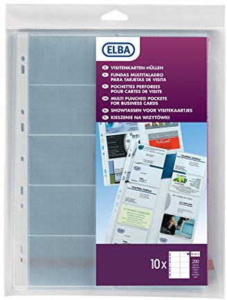 Elba 10 pochettes perforées A4 pour Cartes de wizyty w formacie 95 X 55 MM  20 Cartes par Pochette - 100206988