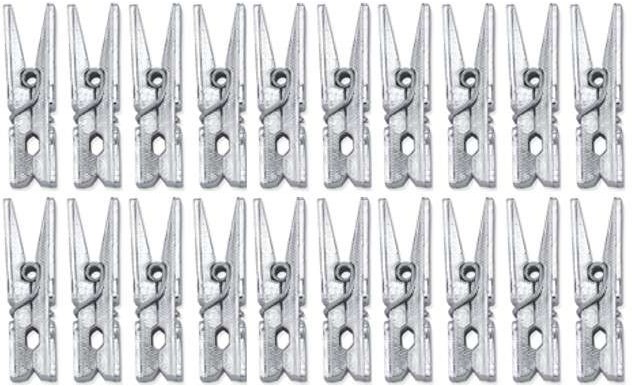 PartyDeco Klamerki drewniane 3,0 cm, srebrny metalizowany, 20 szt KLD-018M