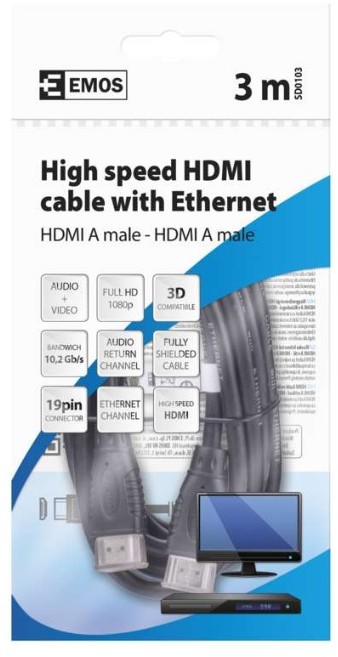 EMOS PL SP.Z O.O. Przewód HDMI + Ethernet SD0103 A/M - A/M 3m SD0103