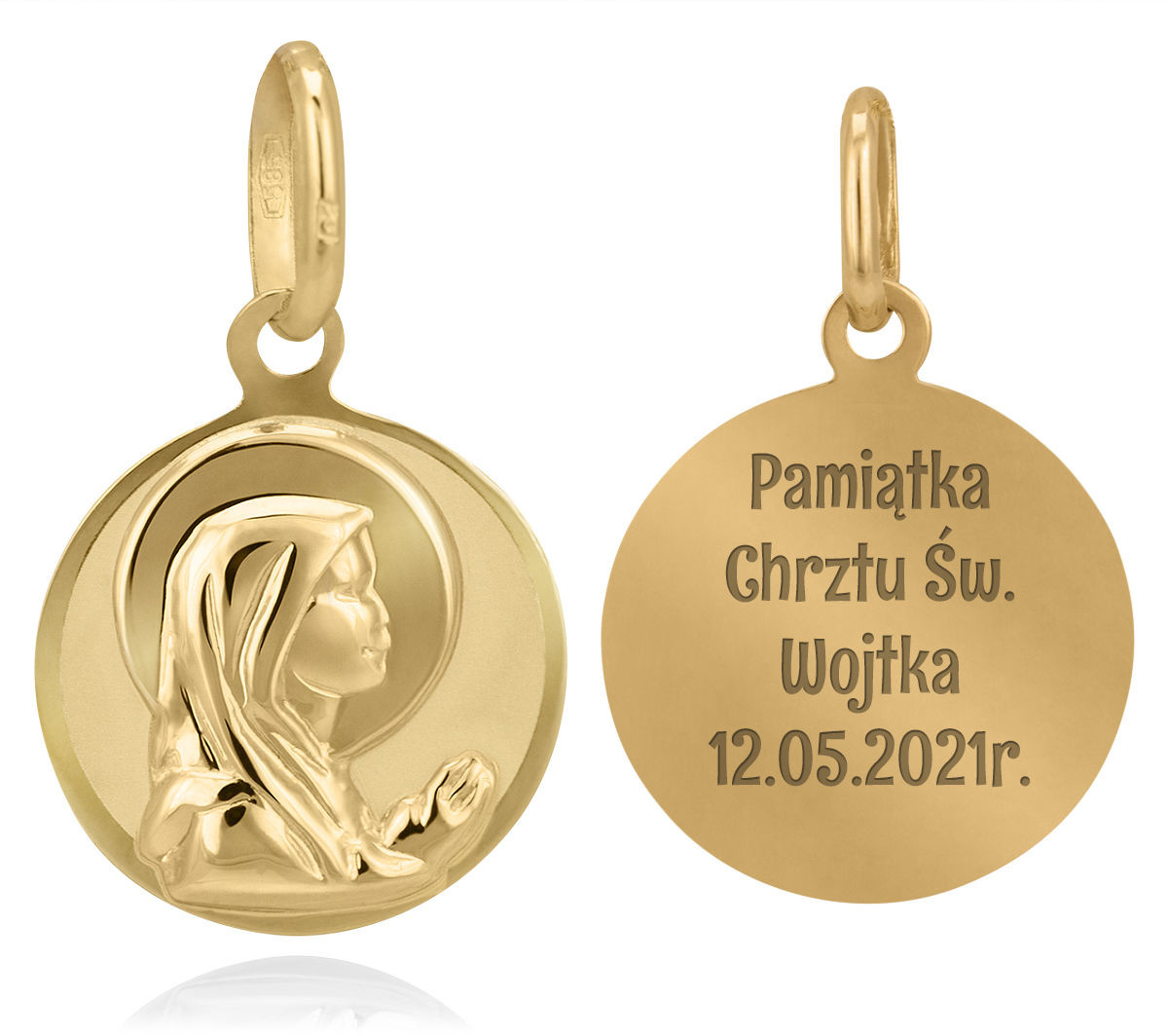 Alechrzest.pl Złoty okrągły medalik Matka Boska próba 585 Grawer 2704