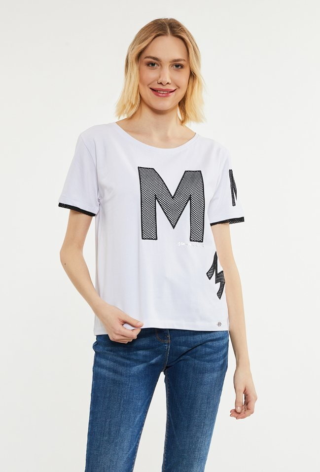 Monnari T-shirt damski z elementami siateczki -
