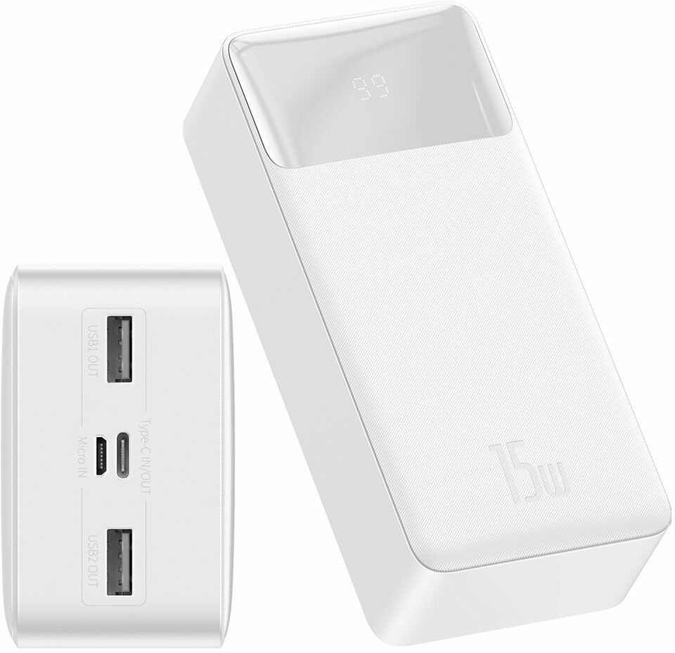 Baseus Bipow power bank 30000mAh 2x USB / USB Typ C / micro USB 15W biały (PPDML-K02) PPDML-K02