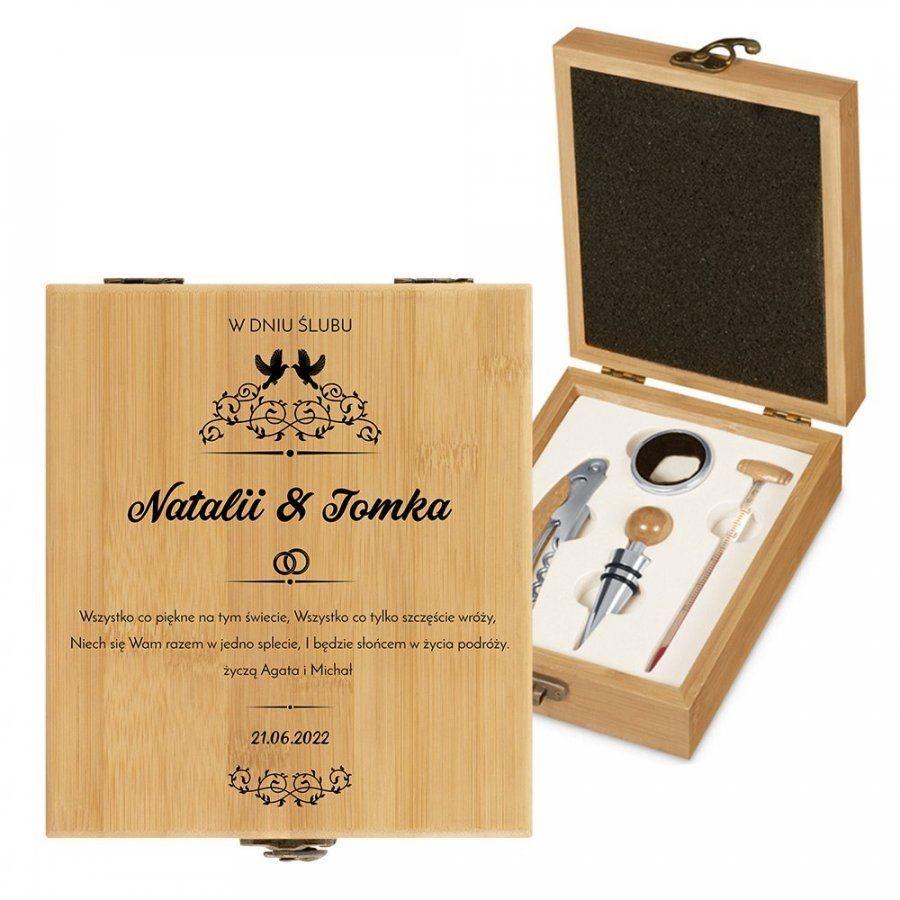 Murrano Personalizowany Zestaw Akcesoriów Do Wina Ślubny ZDW1-017