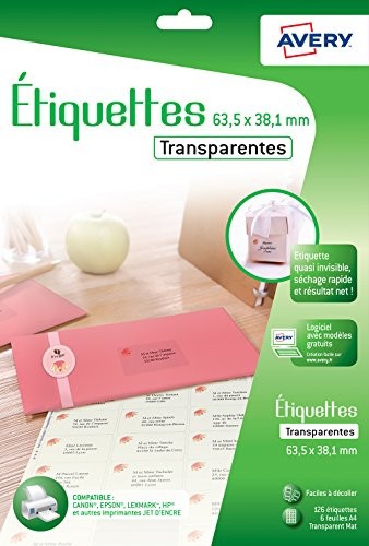 Avery 126 etykiety, przezroczysty, drukarka atramentowa 3,5 X 38,1 MM J8560CL