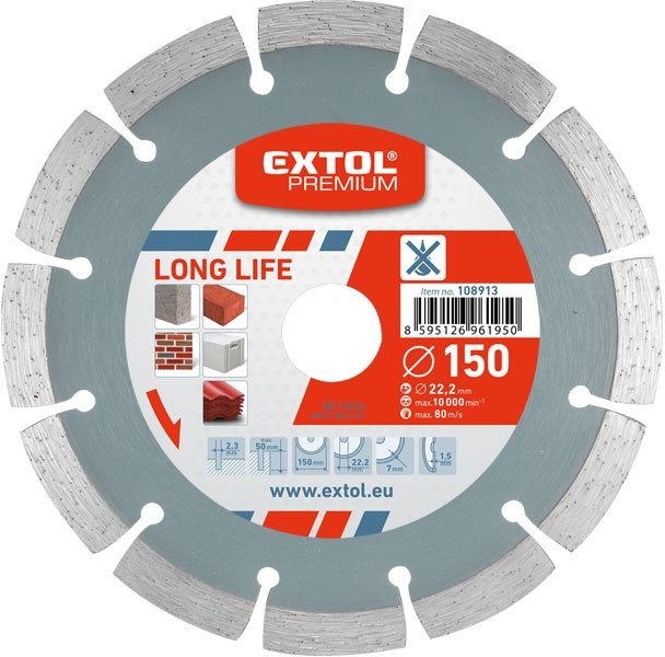 EXTOL PREMIUM tarcza diamentowa 150x22, 2mm SEGMENTOWY 108913